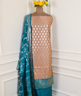 Banarasi Silk Beige Unstitched Suit